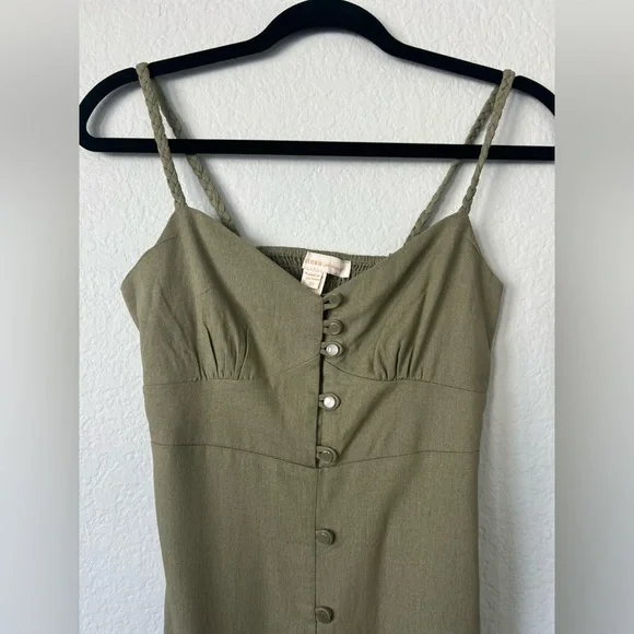NWT Monteau linen blend Maxi Dress, olive green button down, size XS - Picture 2 of 5